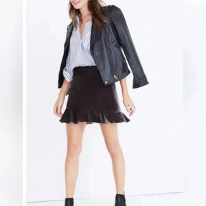 Madewell | Charcoal Gray Velvet Ruffle Trim Mini Skirt Sz 8